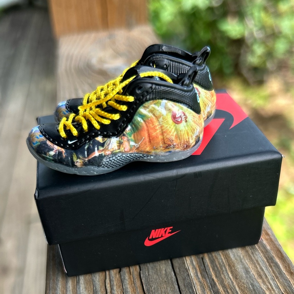 Nike MINI collectable' Multicolor Foamposite with Black Upper and Yellow Laces